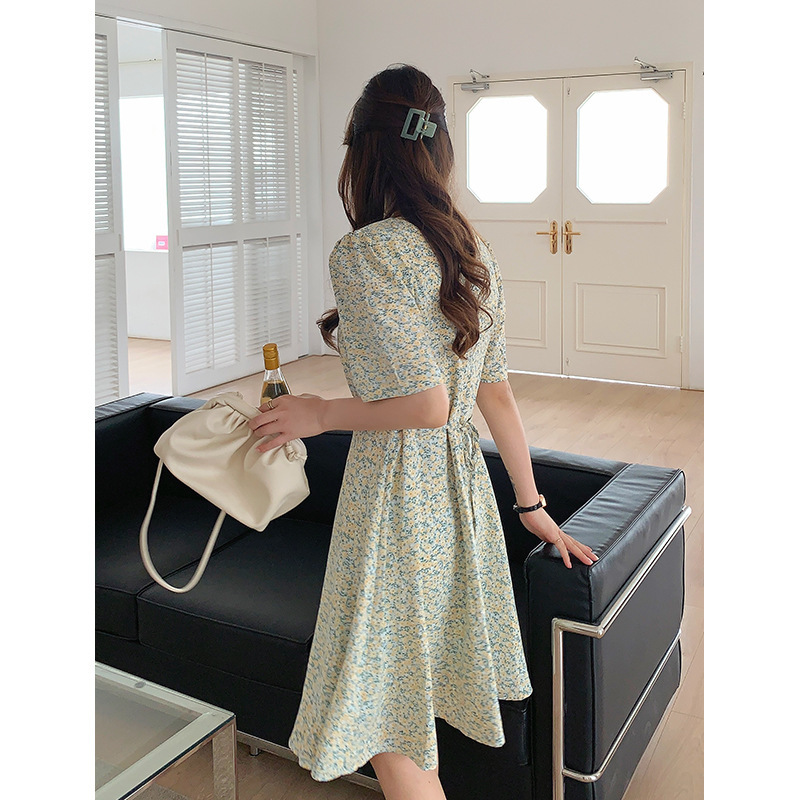 V-neck Tie Waist And Thin Mid-length Skirt