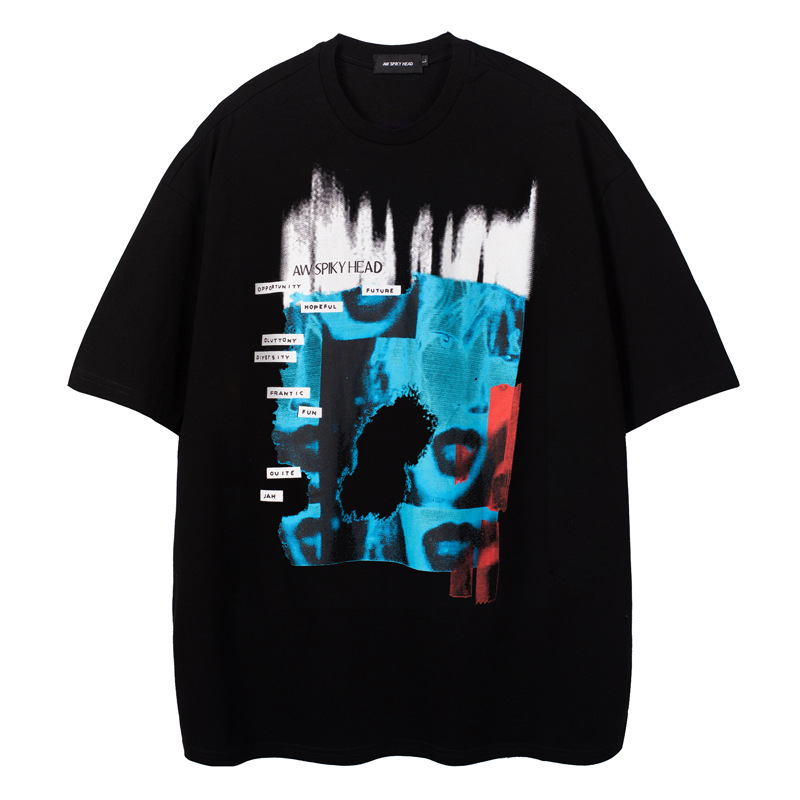 National Trend Hip-hop Character Print Short-sleeved Loose Five-point Sleeves