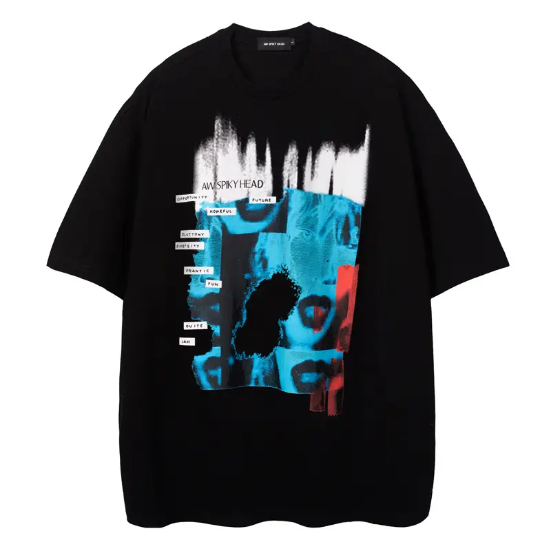 National Trend Hip-hop Character Print Short-sleeved Loose Five-point Sleeves