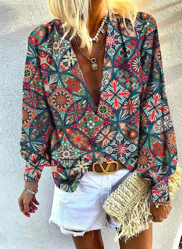 Women's New Casual Printed Temperament Hedging Long Sleeve Shirt