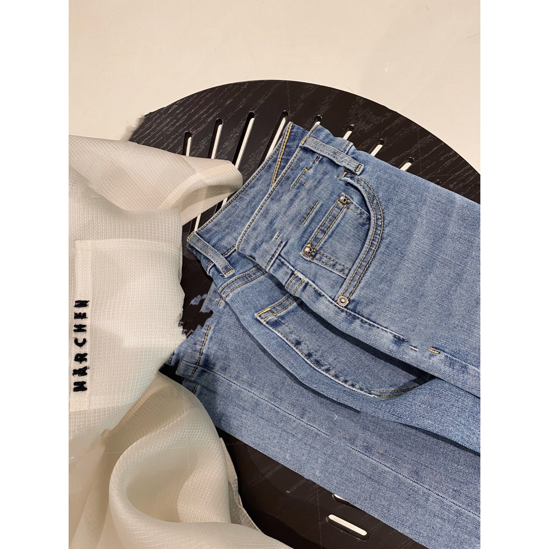 Icy Silk Four-way Stretch Denim High Waist Straight Leg Pants