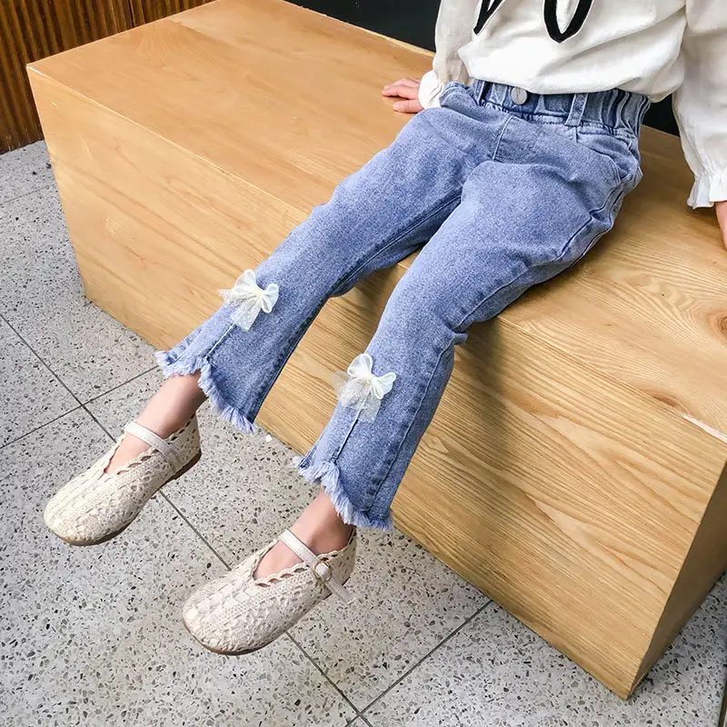 Korean Version Of Children's Clothing Girls Flared Pants Little Girls Bow Stretch Jeans Trend