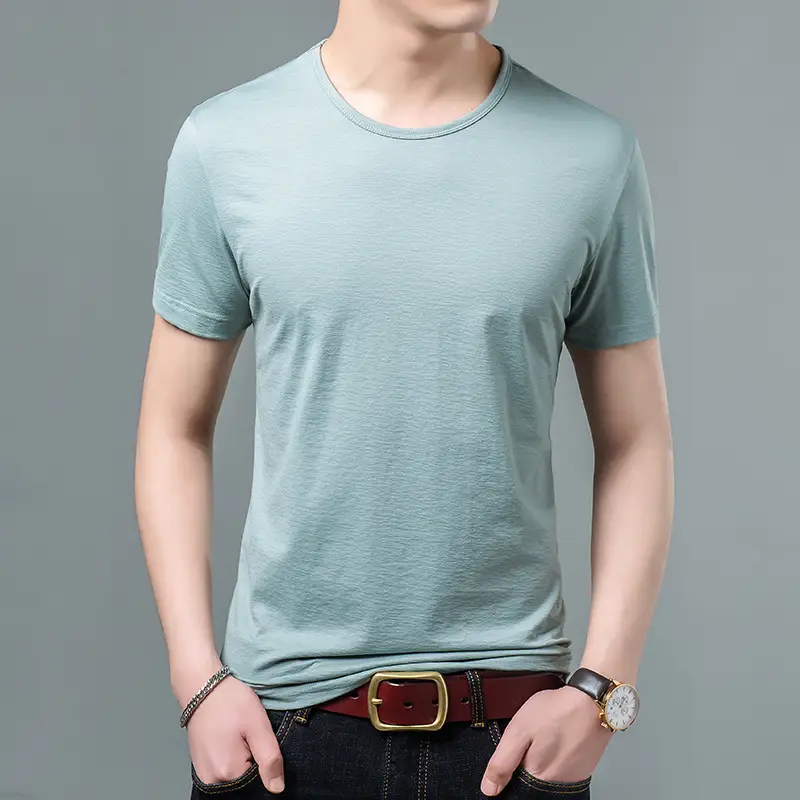 Slim Half Sleeve Solid Color V-Neck T-Shirt Men's Clothes
