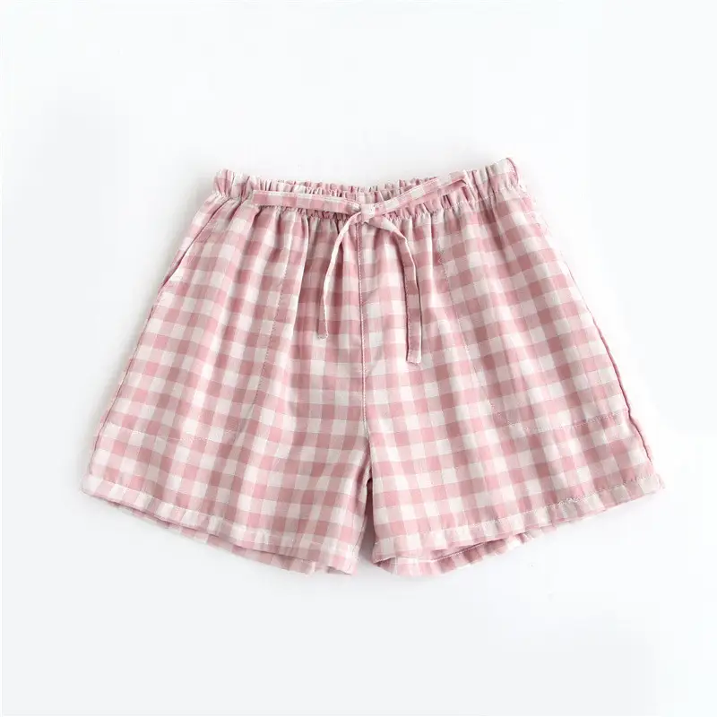 Casual Outer Wear Shorts Couple Checkered Double-Layer Yarn Cotton Home Pants
