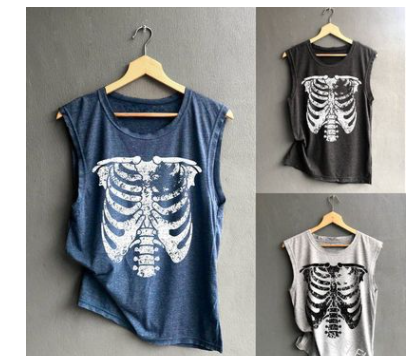 Sleeveless Skull Print Women's Crew Neck Tank Top