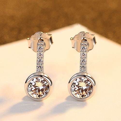 Simple S925 Sterling Silver Women'S Zircon Stud Earrings Exquisite Earrings
