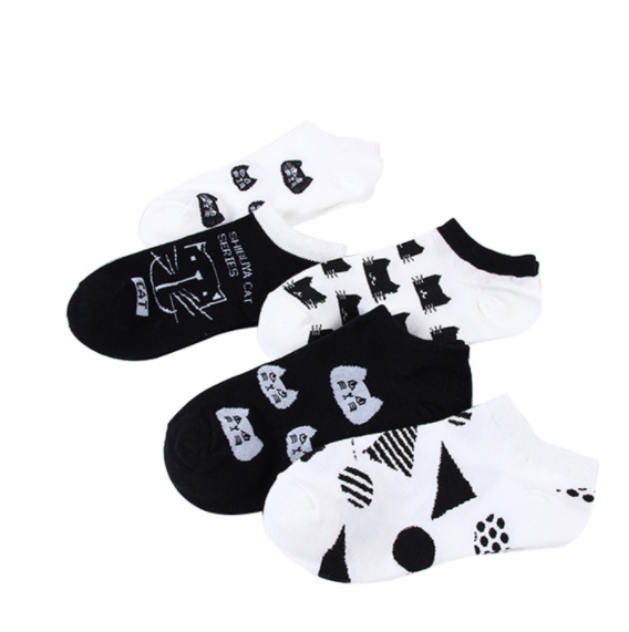 Title 6, Cute Black And White Cat Boat Socks Stockings