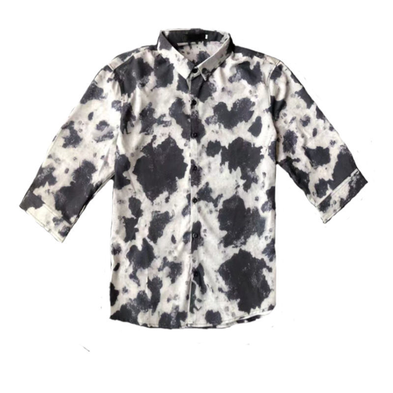 Summer New Fashion Trend Men's Printed Tie-dye Lapel Casual Short-sleeved Shirt