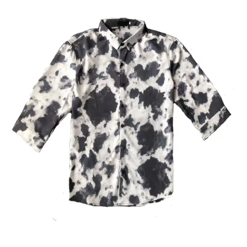 Summer New Fashion Trend Men's Printed Tie-dye Lapel Casual Short-sleeved Shirt