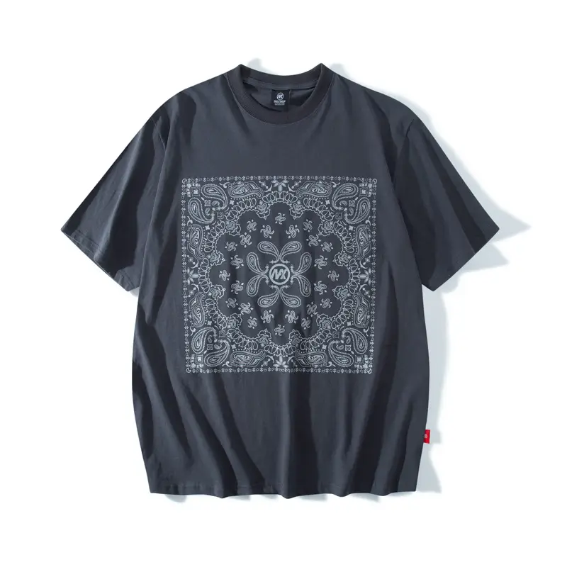 National Tide Hip Hop Retro Cashew Flower Print Short Sleeve T-shirt