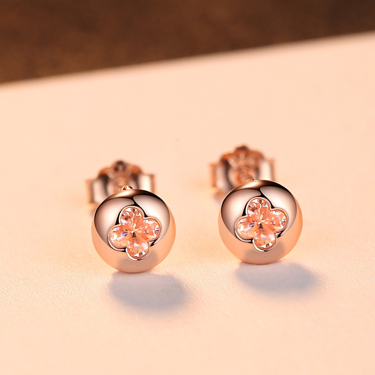 Simple S925 Sterling Silver Earrings With 3A Zircon Electroplating Rose Gold Fashion