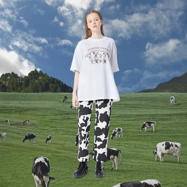 Dalmatian Print Round Neck Short Sleeve Loose Couple White - Shop at LoveMi