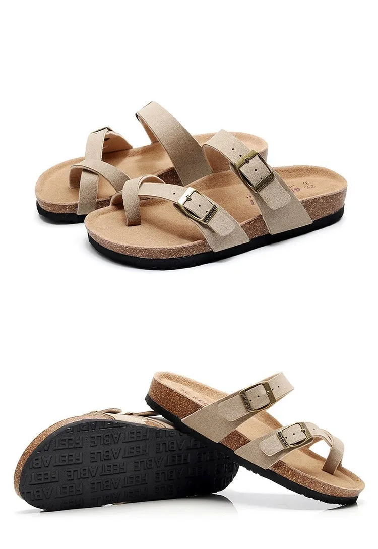New Style Cork Slippers Women Flat Non Slip Slip On Sandals And Slippers - Apricot