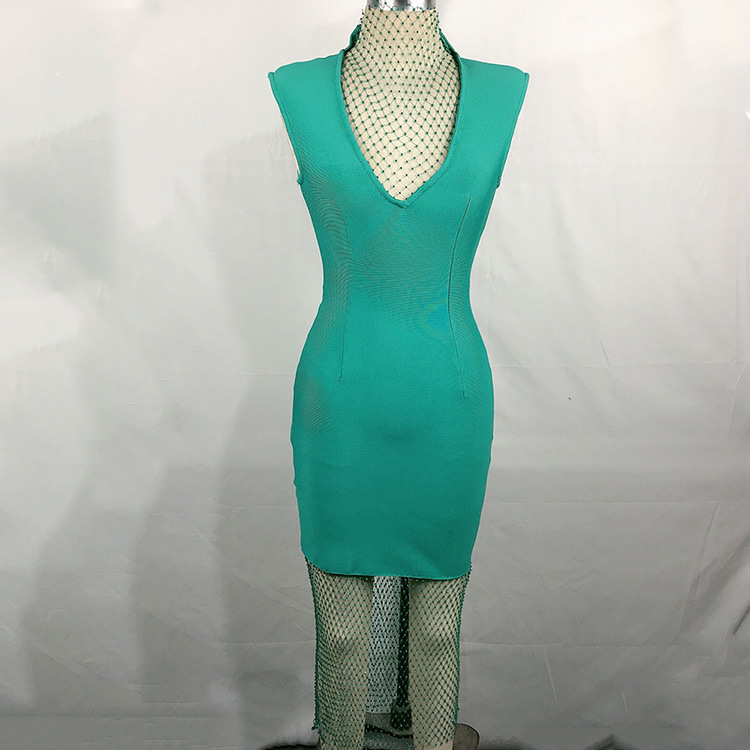 European And American Perspective Mesh Drill Sexy Deep V Stand-up Collar