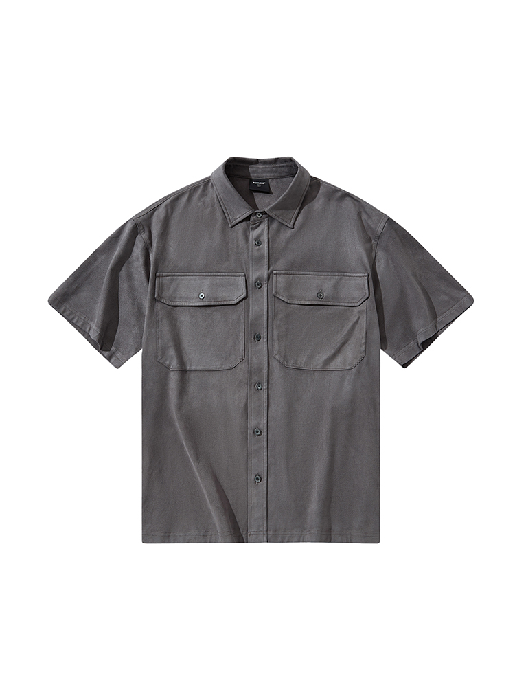 BONELESS Qin Xiaoxian The same thin suede basic patch pocket short-sleeved shirt Tide brand simple loose shirt