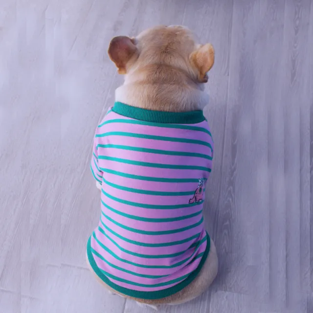 Tiger Dog Spring And Autumn Winter French Dogfighting Striped T Shirt Sweater Pink Green Stripe - Shop at LoveMi