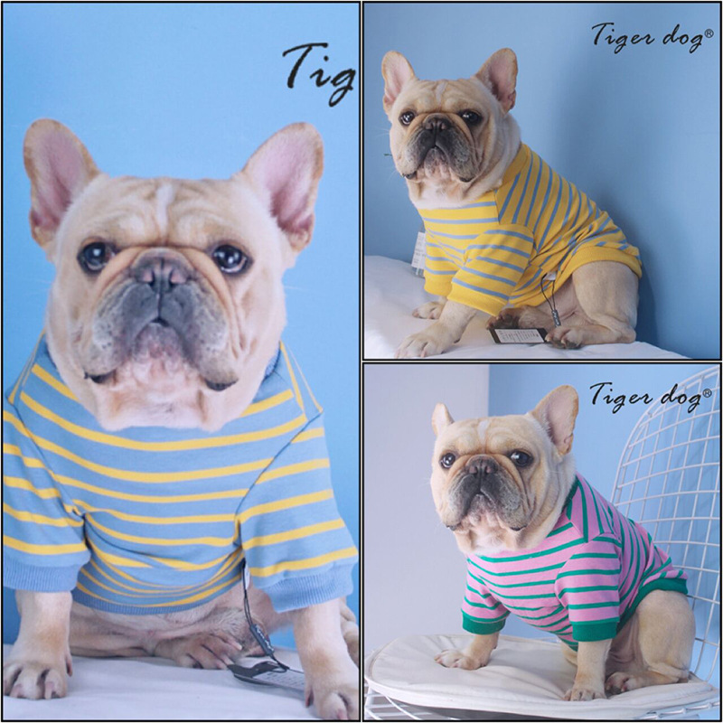 Tiger Dog Spring And Autumn Winter French Dogfighting Striped T-Shirt Sweater