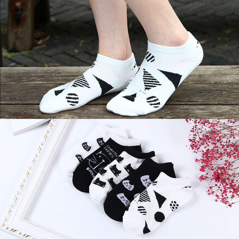 Cute Black And White Cat Boat Socks Stockings