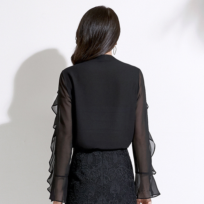 Bowknot V-neck Temperament Small Shirt Ruffled Chiffon Shirt