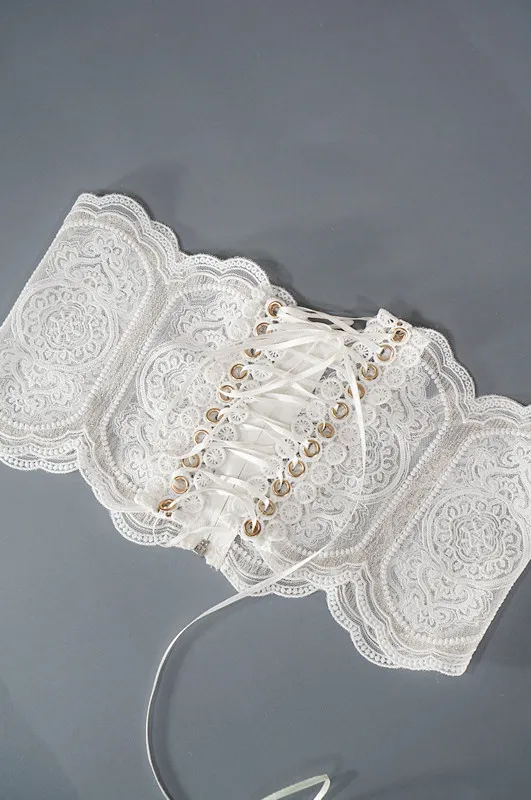 Three Dimensional Gold Line White Lace Classical Baroque Style Girdle White - Shop at LoveMi