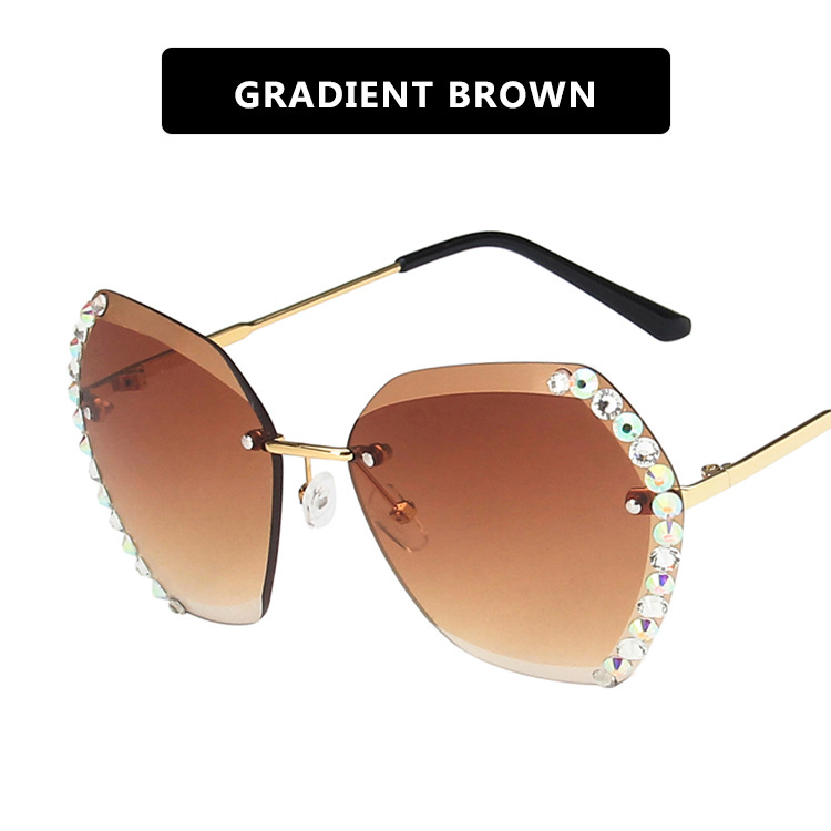Rimless Sunglasses With Diamond-Studded Polygonal Sunglasses - Image 6