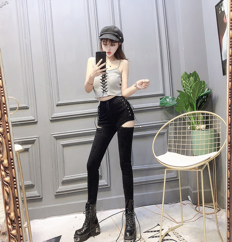 Slim-fit Slim-leg Pants With Zipper Decoration And Split Jeans