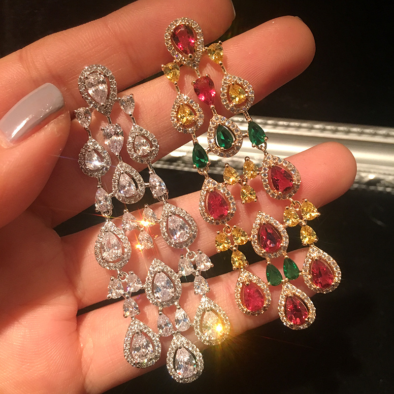 Water Drop Long Zircon Earrings