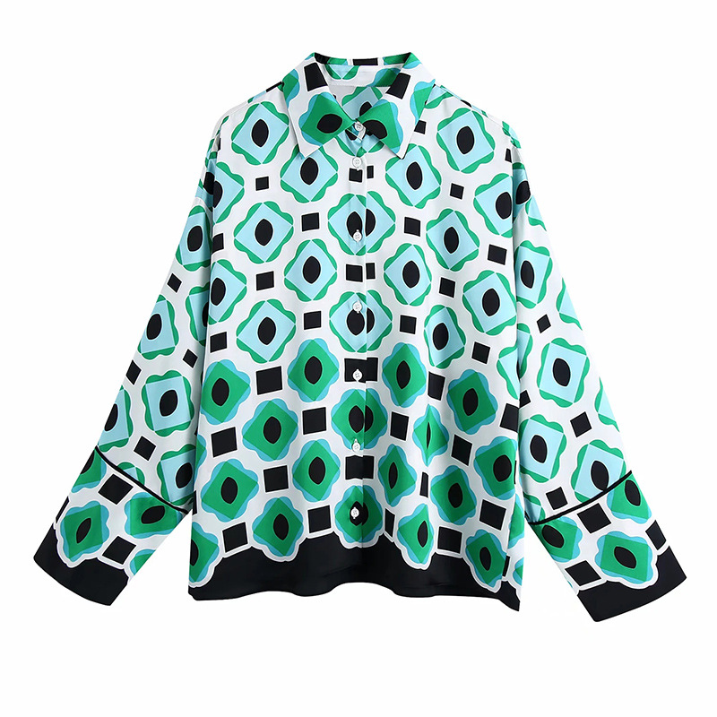 Green Graphic Print Shirt Trousers Casual Print Suit