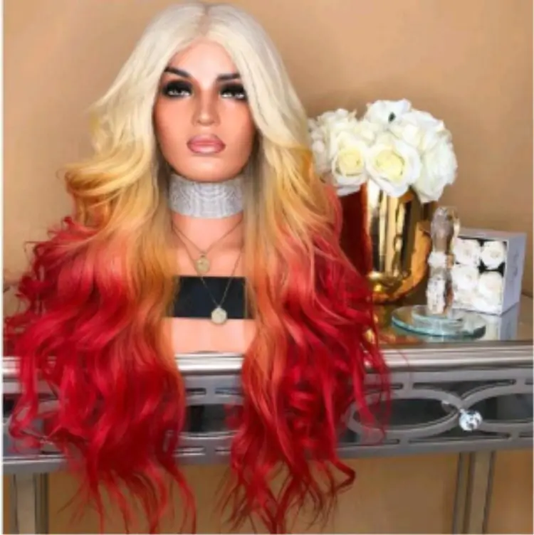 Gradient Big Red Dyed Curly Hair Waves