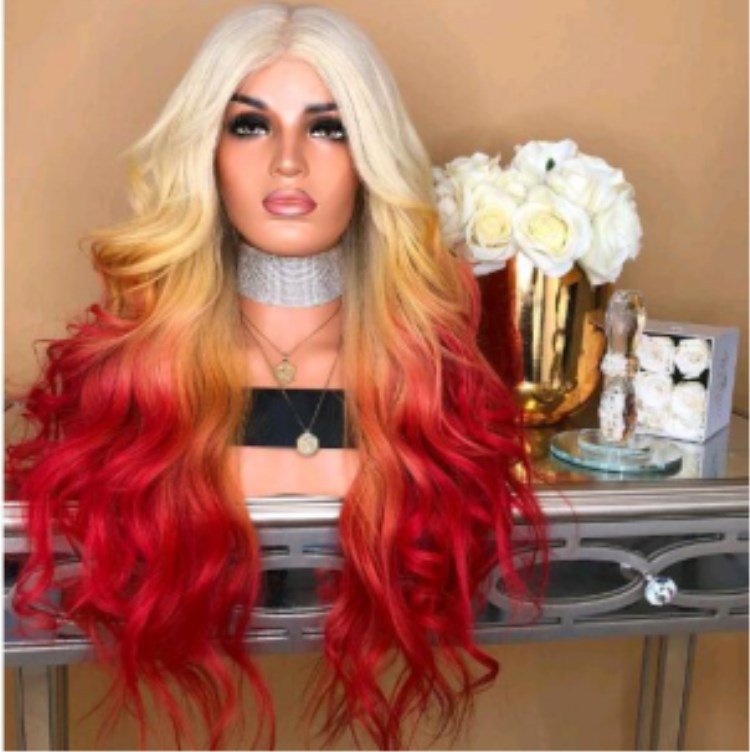 Gradient Big Red Dyed Curly Hair Big Waves — foto 2