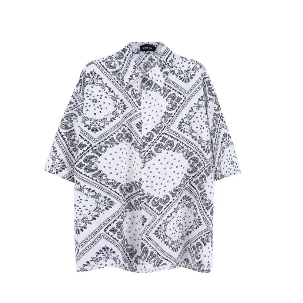 American Retro Cashew Flower Full Print Shirt Short Sleeve T-shirt