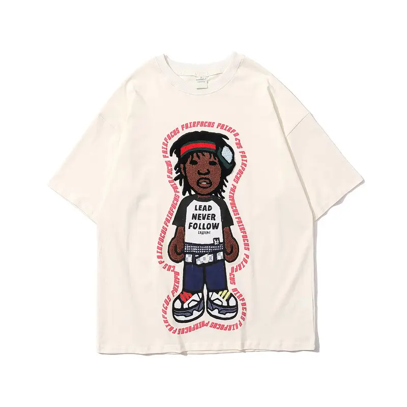 Ins Guochao Flocking Cartoon Foam Printing Short-sleeved T-shirt