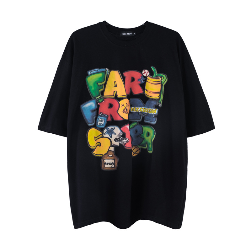 Painted Letters Graffiti Print Short-sleeved T-shirt