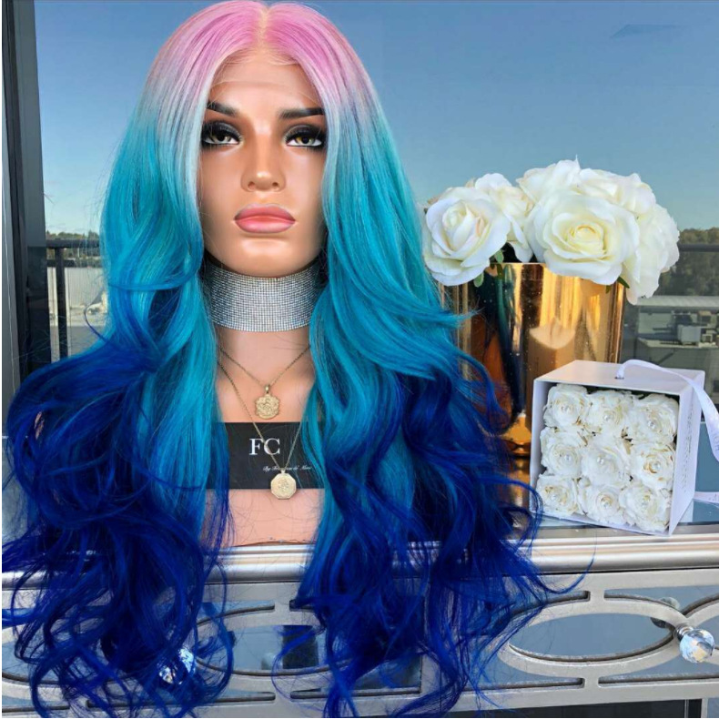 Mid-section Dyeing Three-color Gradient Chemical Fiber Wig Big Wavy Fluffy Hair