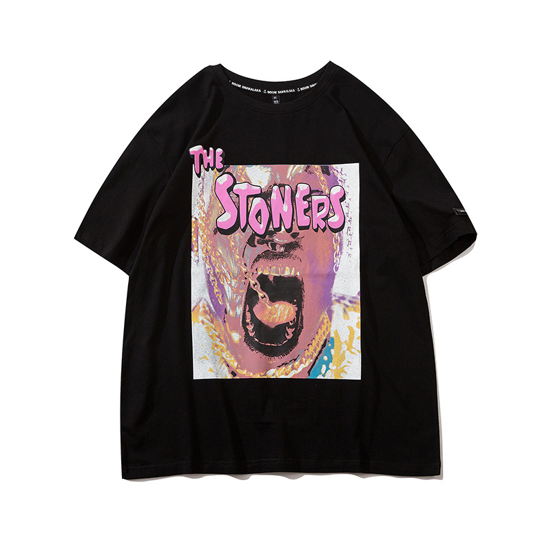 Rock Portrait Print Short-sleeved Men's Street Style Half Sleeve Bottoming Shirt