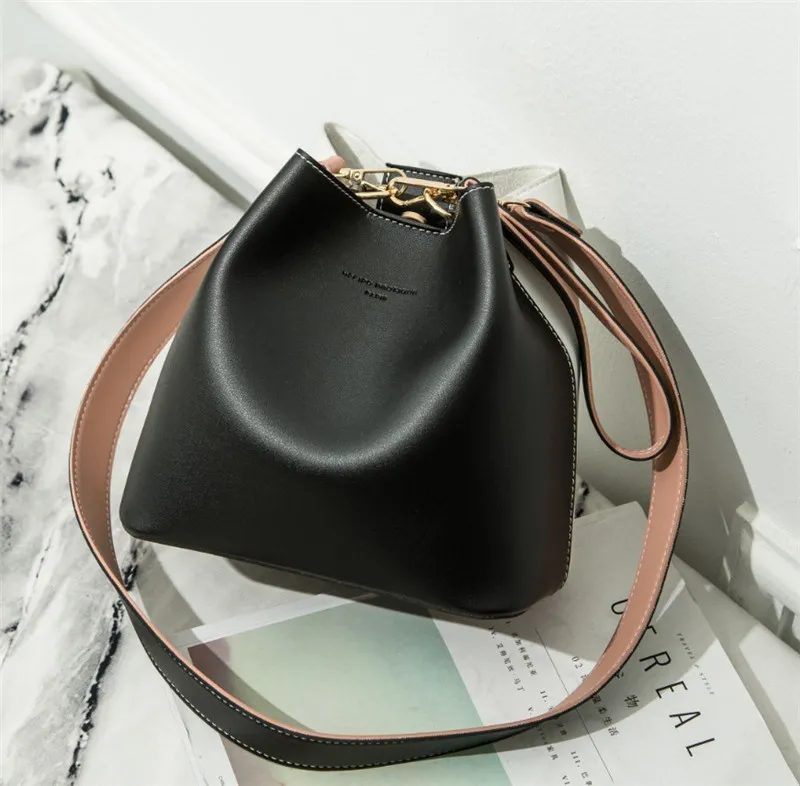 Bucket Bag Female Temperament Fashion One-shoulder Casual Diagonal Handbag - Black