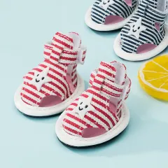 Striped Canvas Dog Summer Sandals Non-slip Breathable Soft Bottom Pet Shoes - Red - View 1
