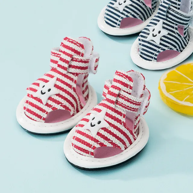 Striped Canvas Dog Summer Sandals Non slip Breathable Soft Bottom Pet Shoes Red - Shop at LoveMi