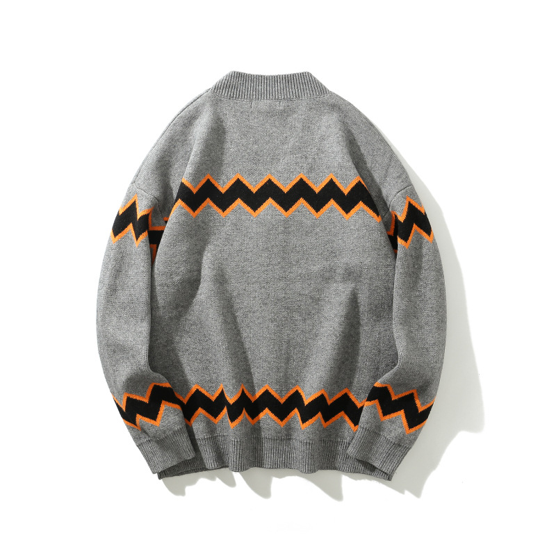 Trendy Striped Single-breasted Vneck Sweater