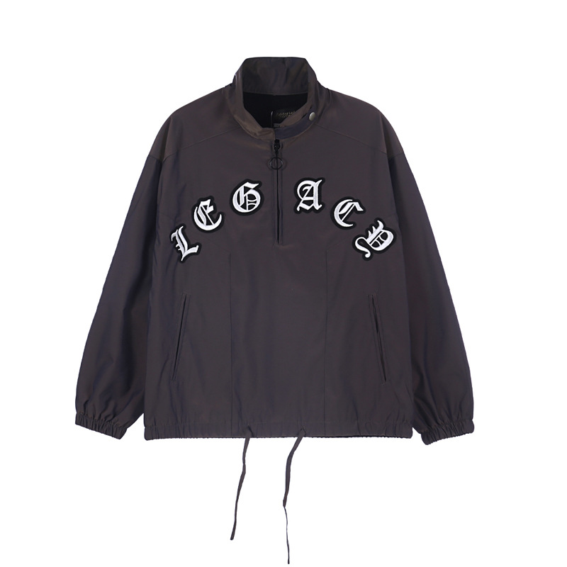 Half Zipper Jacket Men's Hip-hop High-necked Turtleneck Letter Embroidery Plus Velvet Stand-collar Youth Jacket