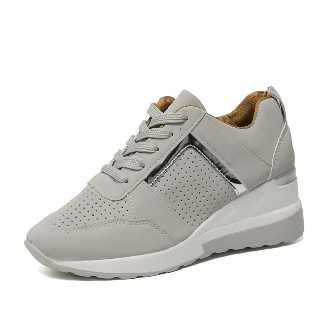 Sneakers Platform Wedge Heel Casual Shoes Lace up Mesh Sneakers Grey - Shop at LoveMi