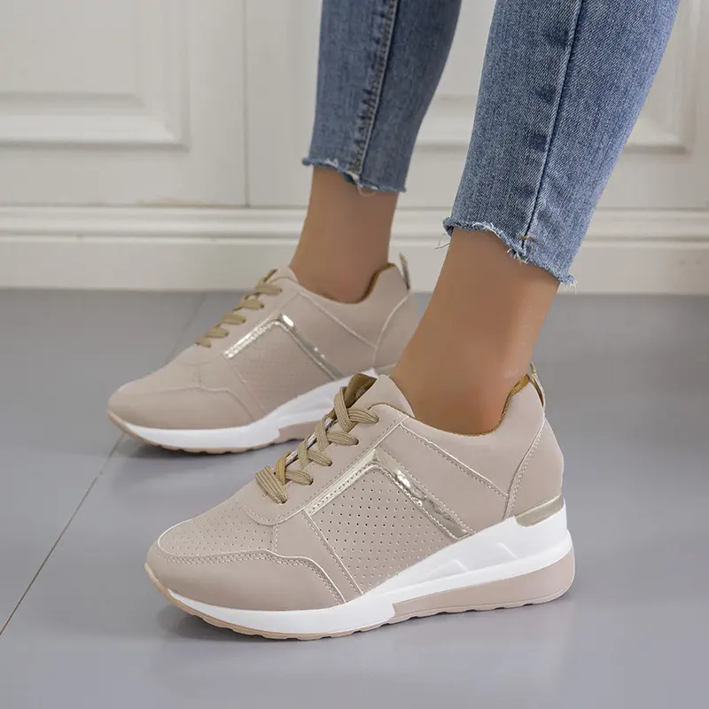 Sneakers Platform Wedge Heel Casual Shoes Lace-up Mesh