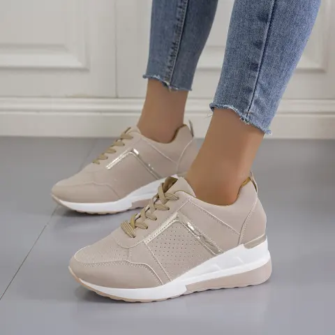 Sneakers Platform Wedge Heel Casual Shoes Lace-up Mesh