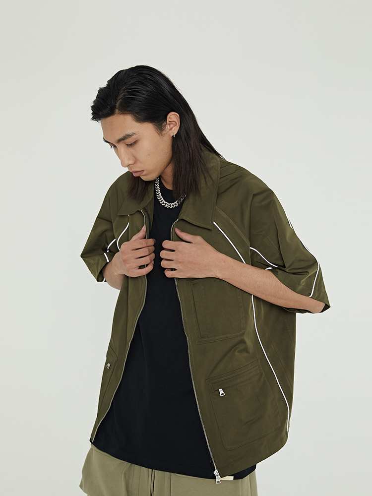 Deconstructed Style  Reflective Teeth Striped Short-sleeved Shirt