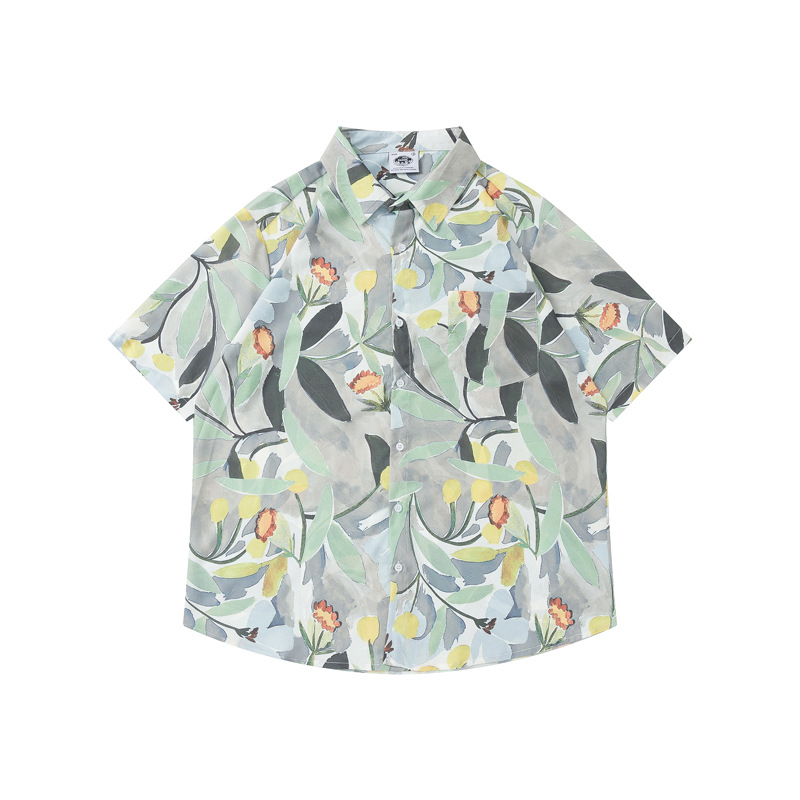 Title 2, Japanese Retro Casual Floral Short-sleeved Shirt