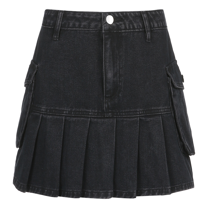 Denim Pleated Skirt High Waist Skirt Without Lining L - Shop at LoveMi
