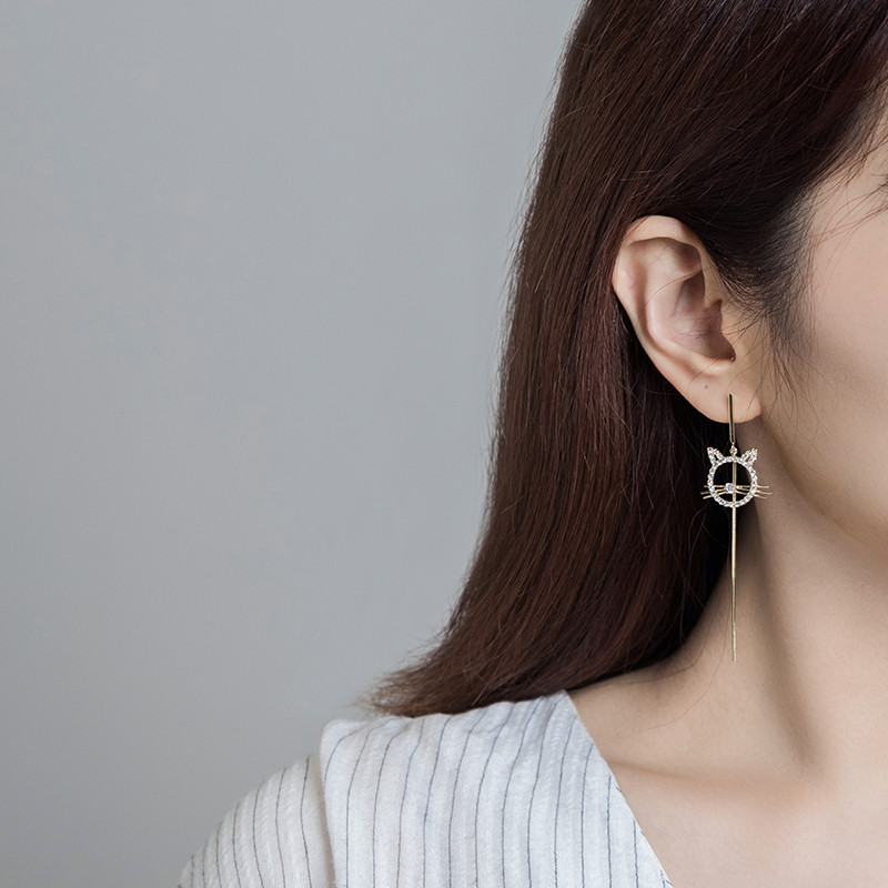 Asymmetrical Earrings Female Cat And Fish Silver Needle Earrings