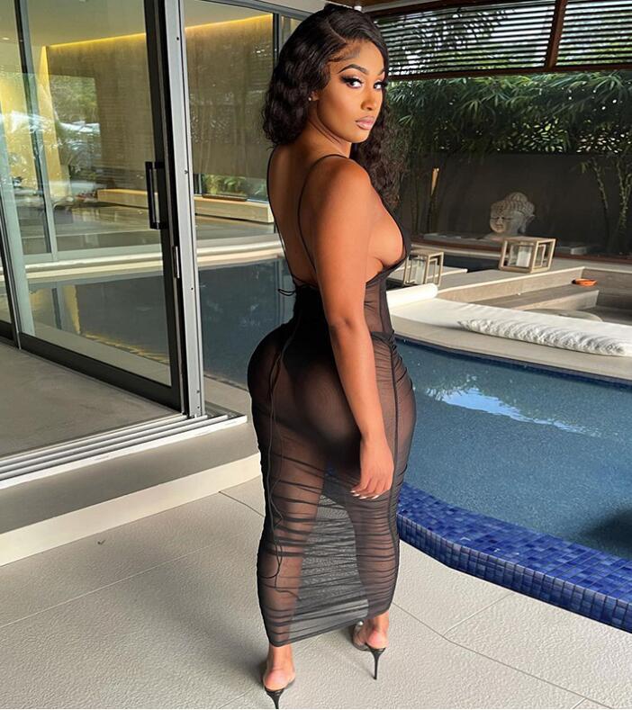 Mid-length Skirt Temperament Commuter Cotton Solid Color See-through Dress