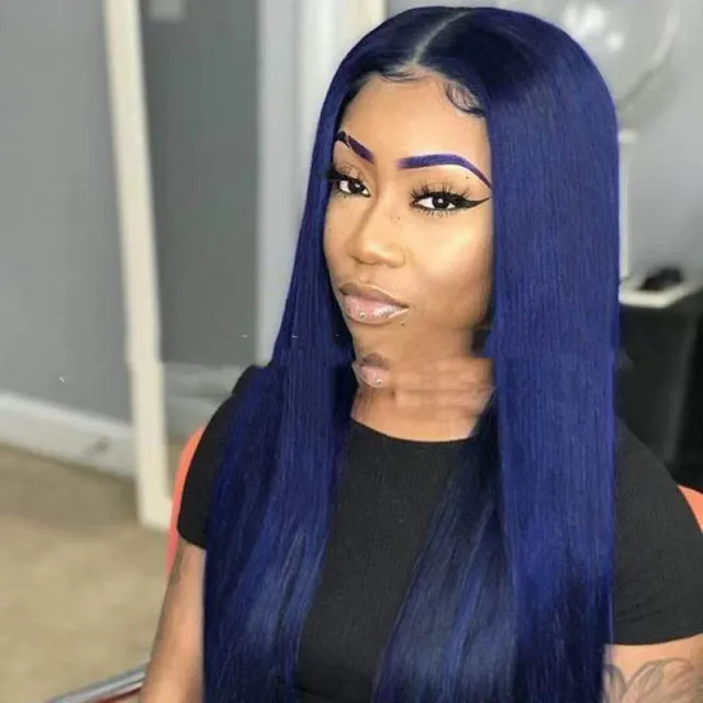 High Temperature Silk Dyeing Blue Mid length Straight Hair Blue - Shop at LoveMi