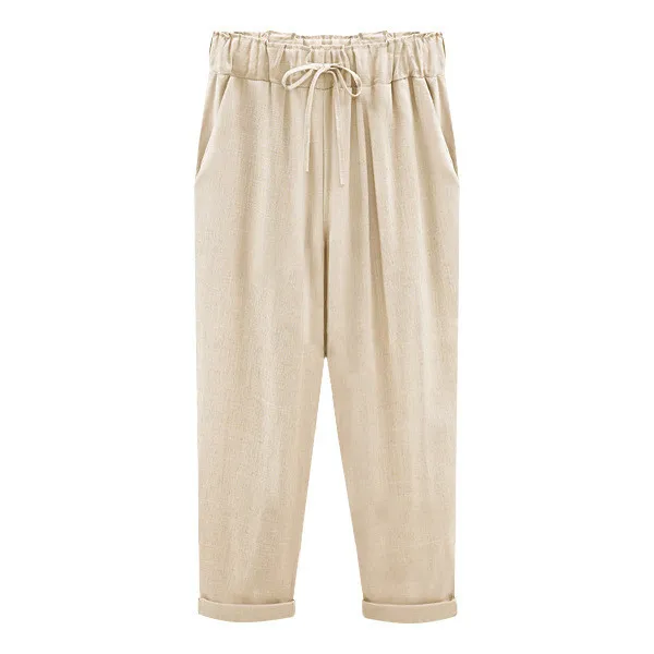 Plus Size Mm Loose Thin Linen Women's Trousers Cropped Trousers 2Xl - Shop at LoveMi